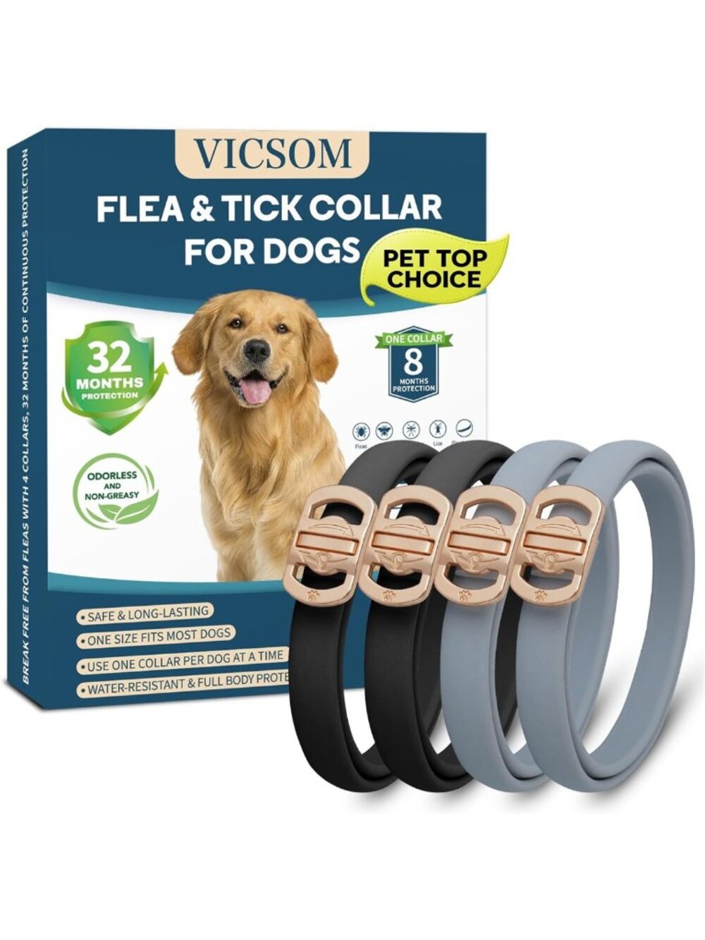 Effective Flea and Tick Prevention Collar for Dogs - 4 Pack, Long-Lasting